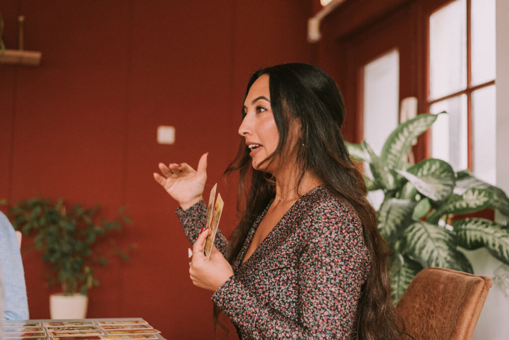 Teacher explaining during a class in her own space – personal branding photo